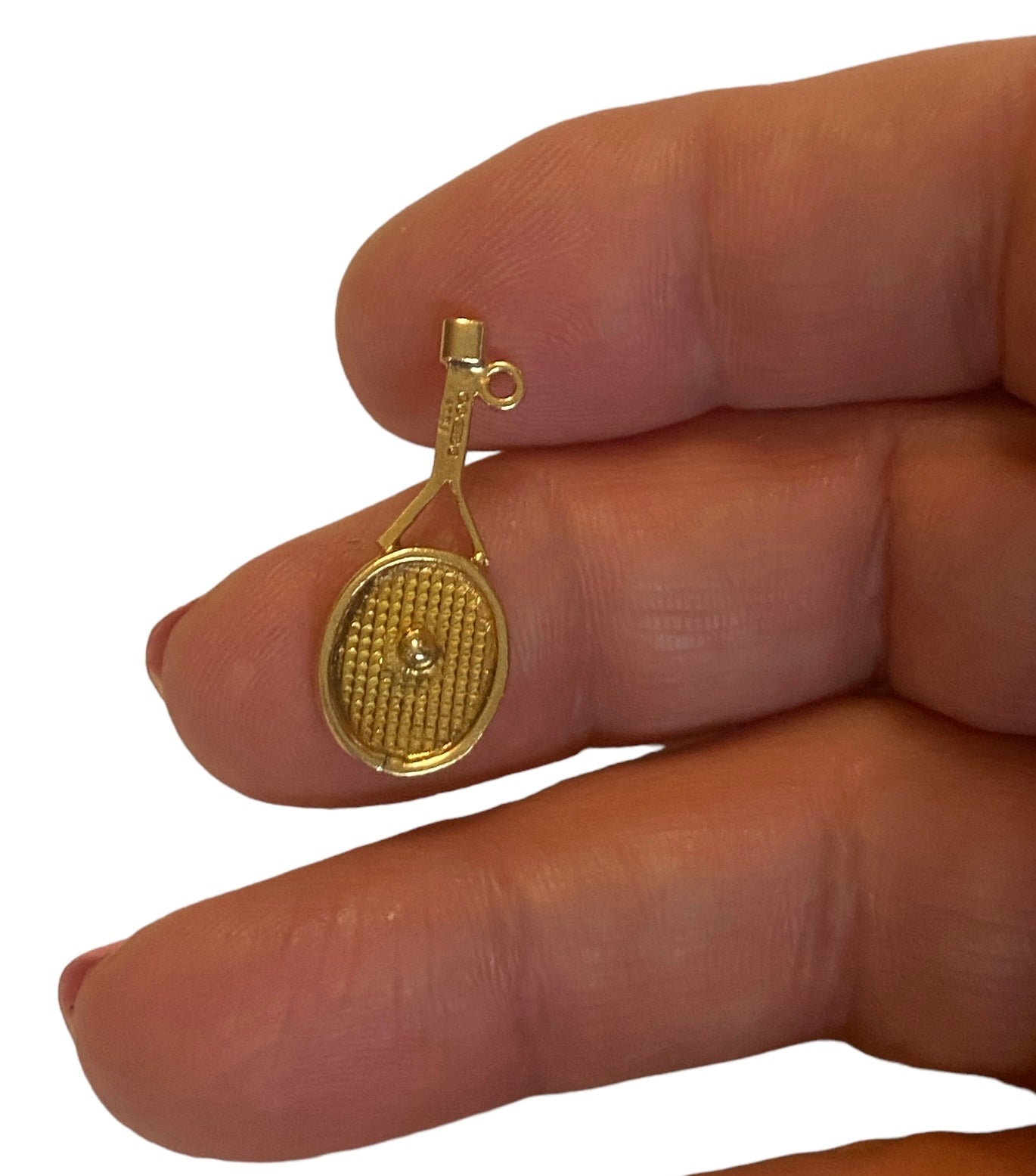 9ct vintage gold tennis racket charm with ball circa 1968