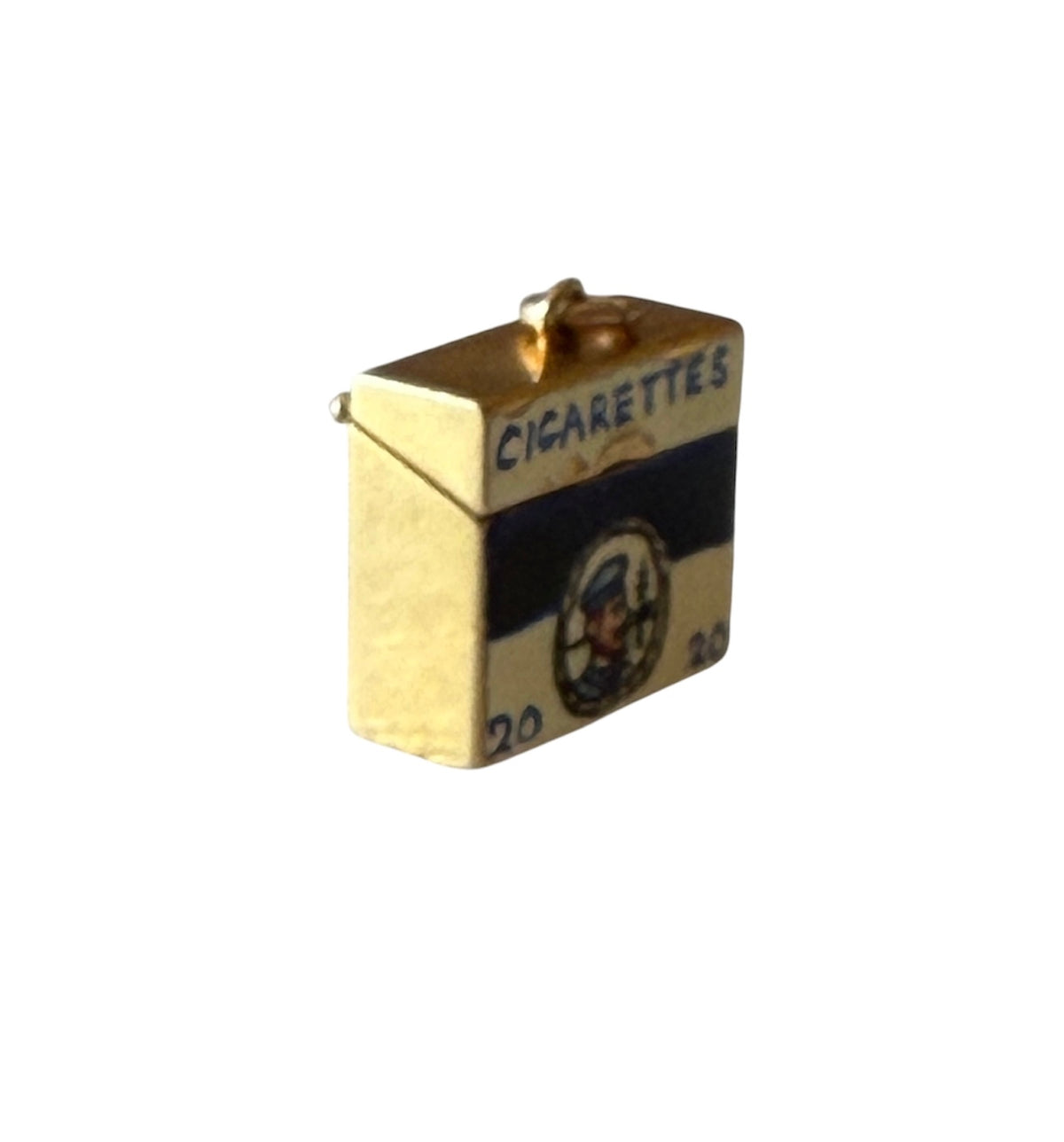9ct vintage cigerette box charm, opening, circa 1961 London. 3.5g