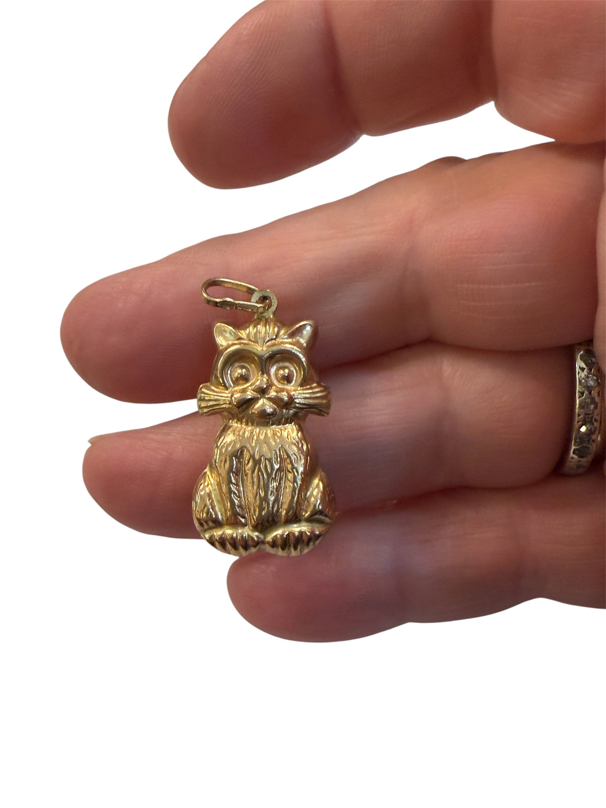 9ct vintage cat charm, large, hollow, circa 1970 1.8g