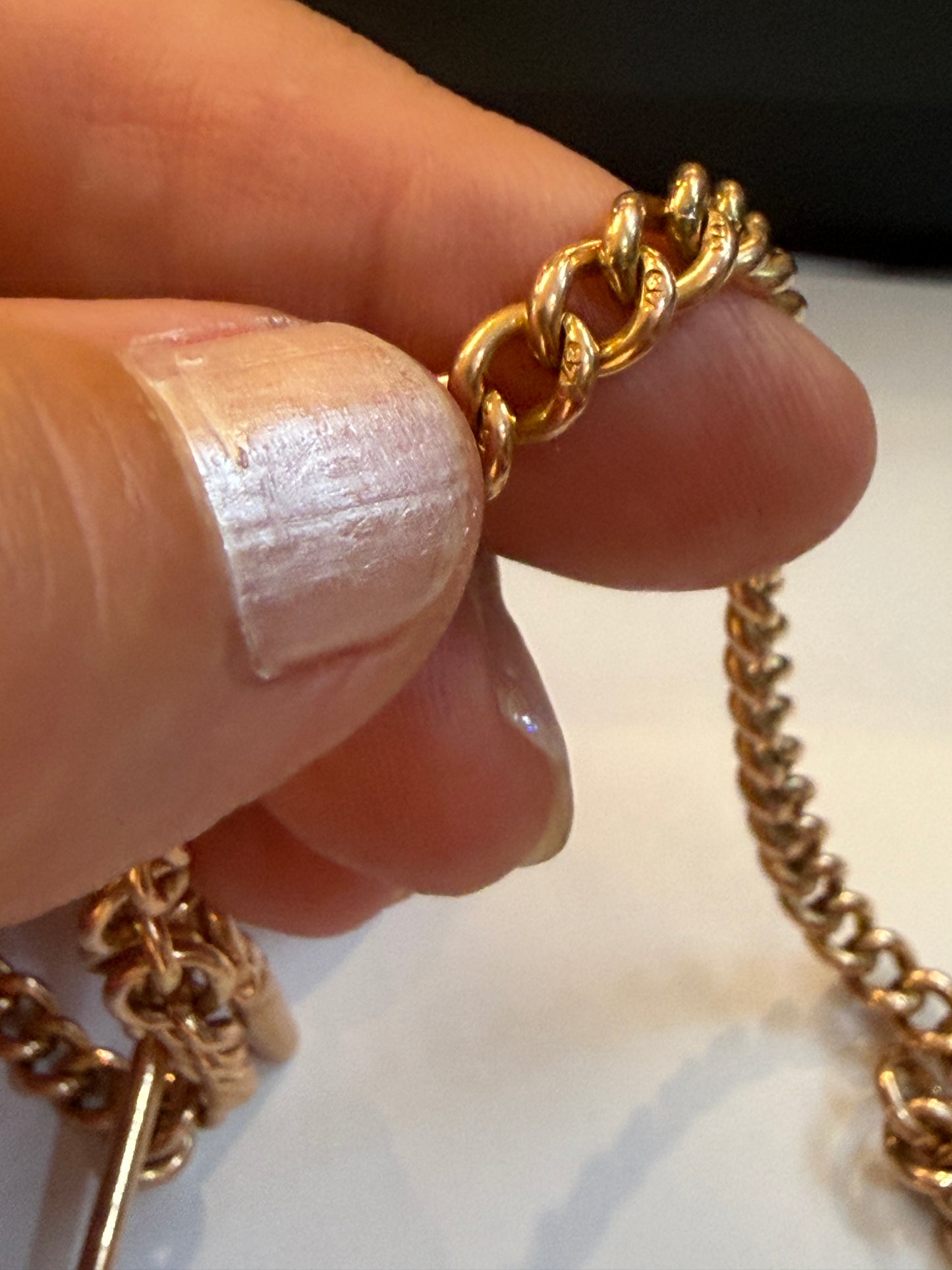 9ct antique rose gold Albert chain. 21 inch long 42.27g