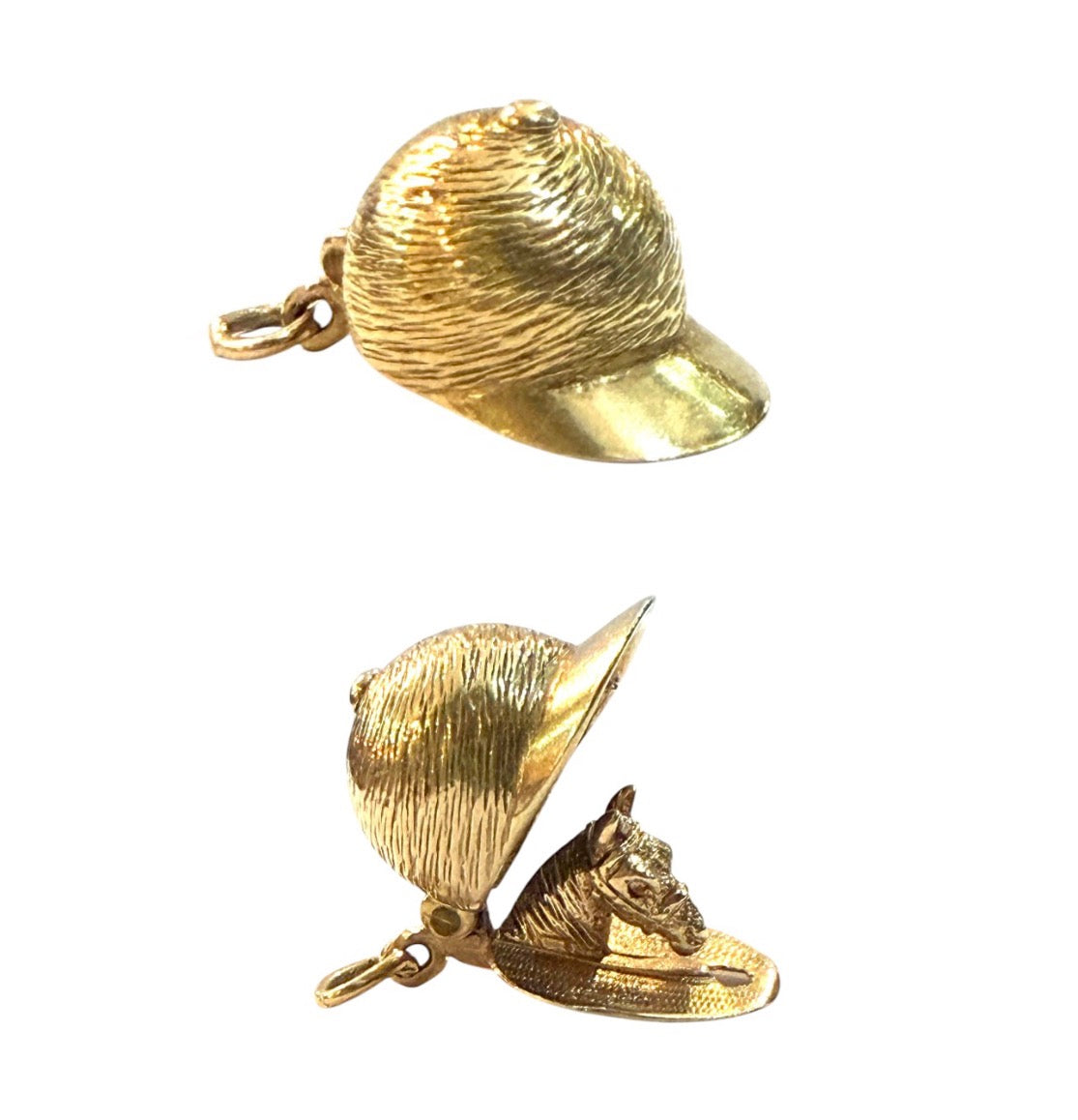 9ct vintage jockey hat with horse charm / pendant circa 1965 4.4g