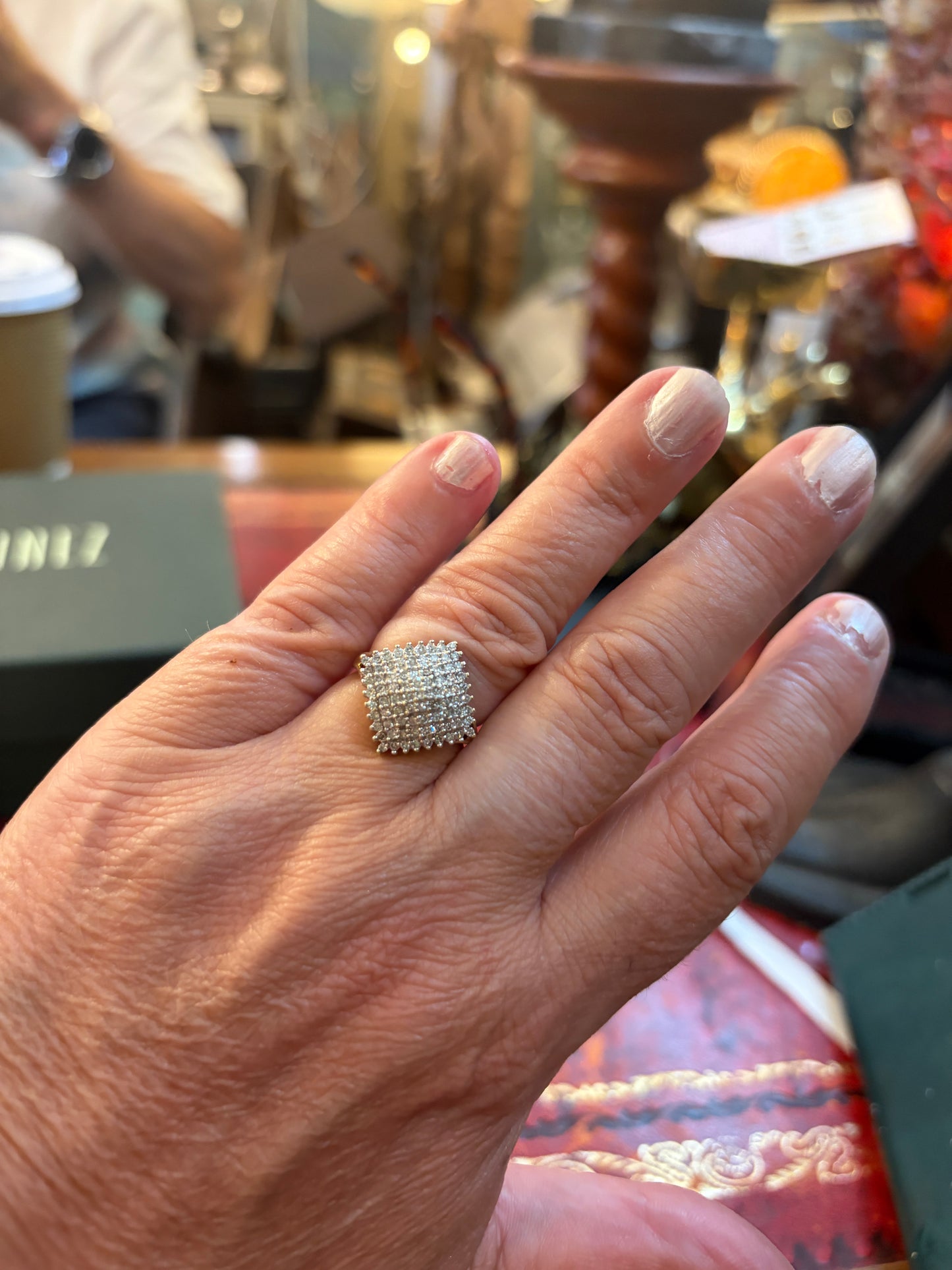 9ct vintage diamond cluster ring, diamond shape, size L