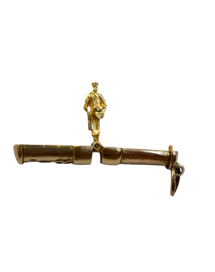 9ct vintage postbox charm opening with a postman holding a happy birthday card circa 1960