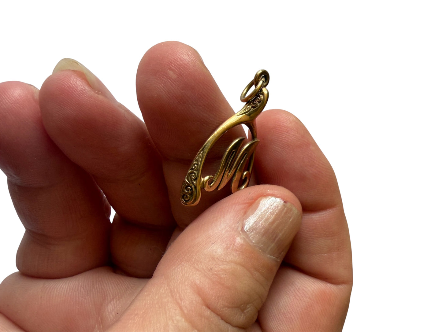 9ct vintage  initial M wishbone charm / pendant 2.68g