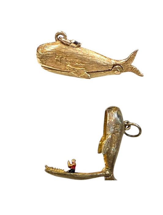 9ct vintage whale charm with jonah circa 1952