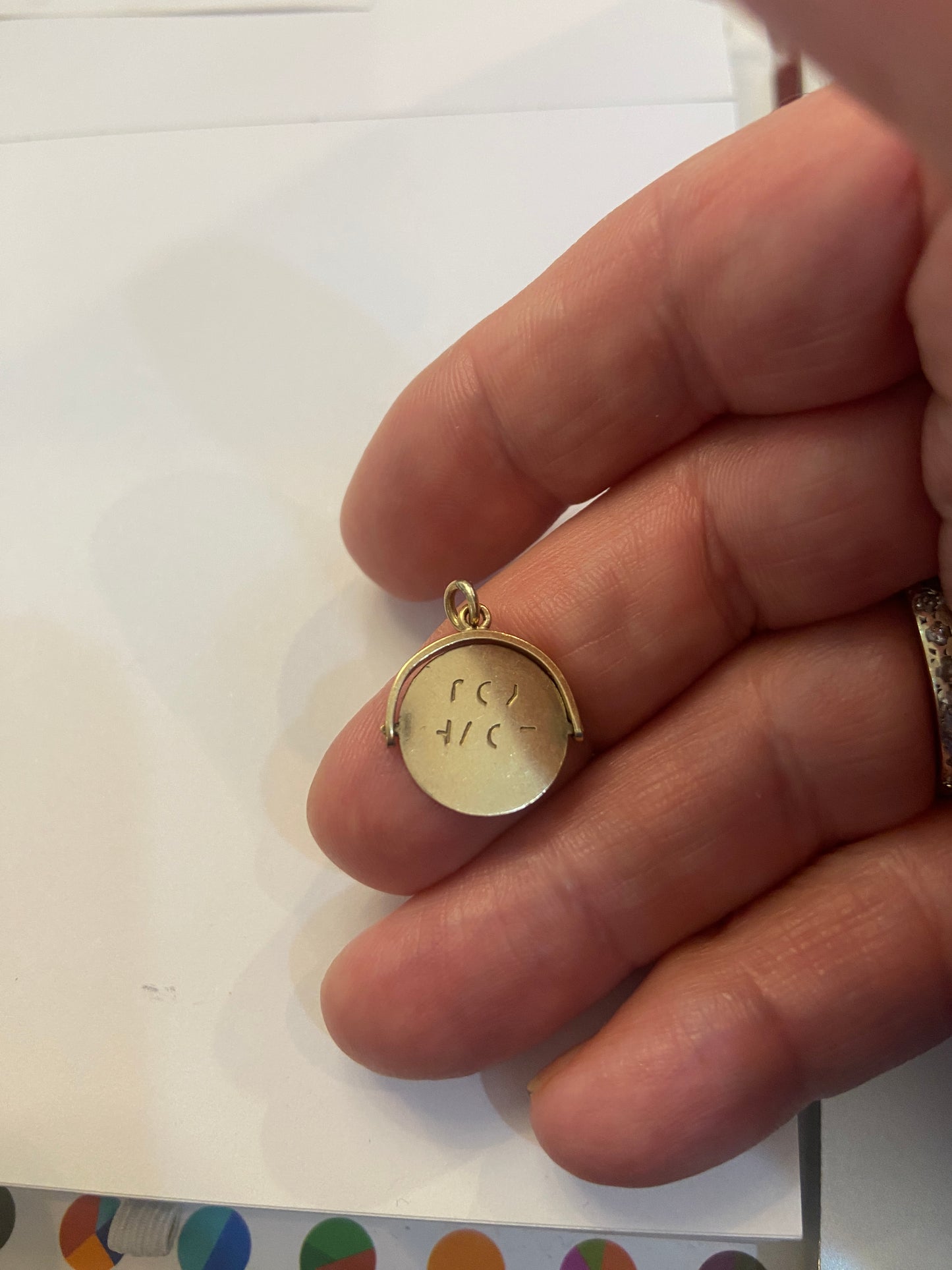 9ct vintage i love you spinner charm by WJP Birmingham 1.2g