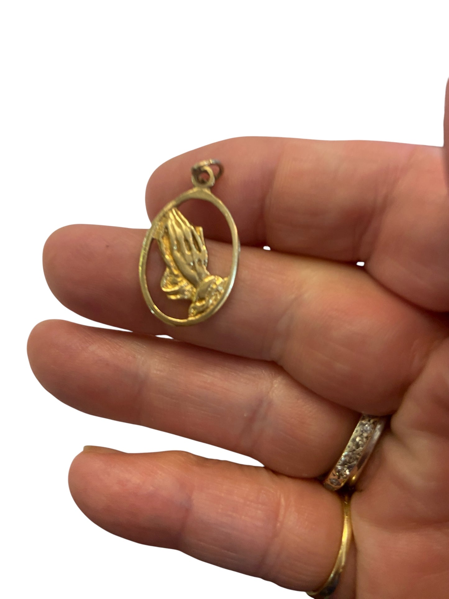 9ct vintage hands in prayer charm circa 1989 by AJP