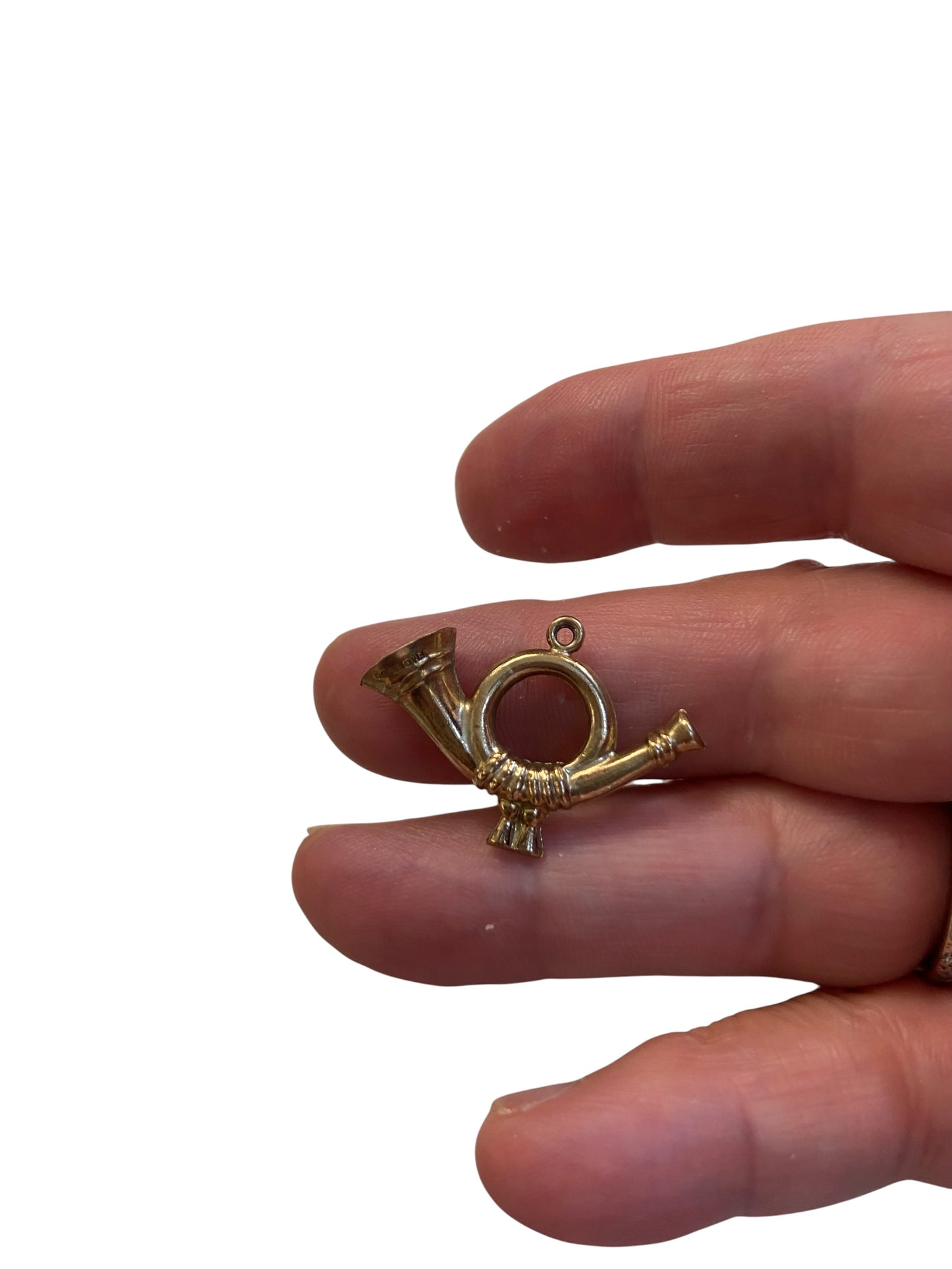 9ct vintage french hunting horn / bugle charm circa 1973