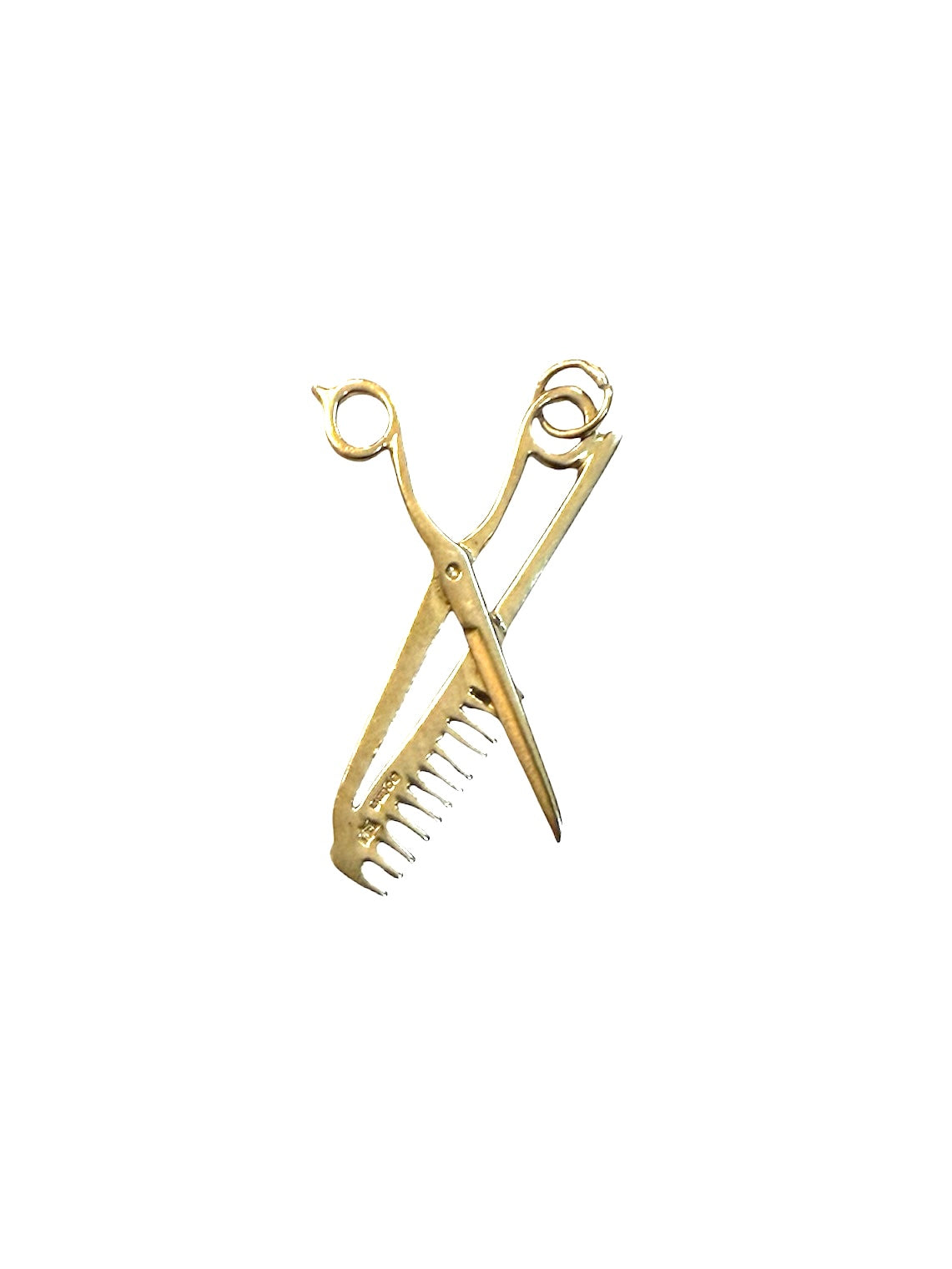 9ct vintage scissor and comb charm / pendant circa 1993 , maker OJ 2.43g