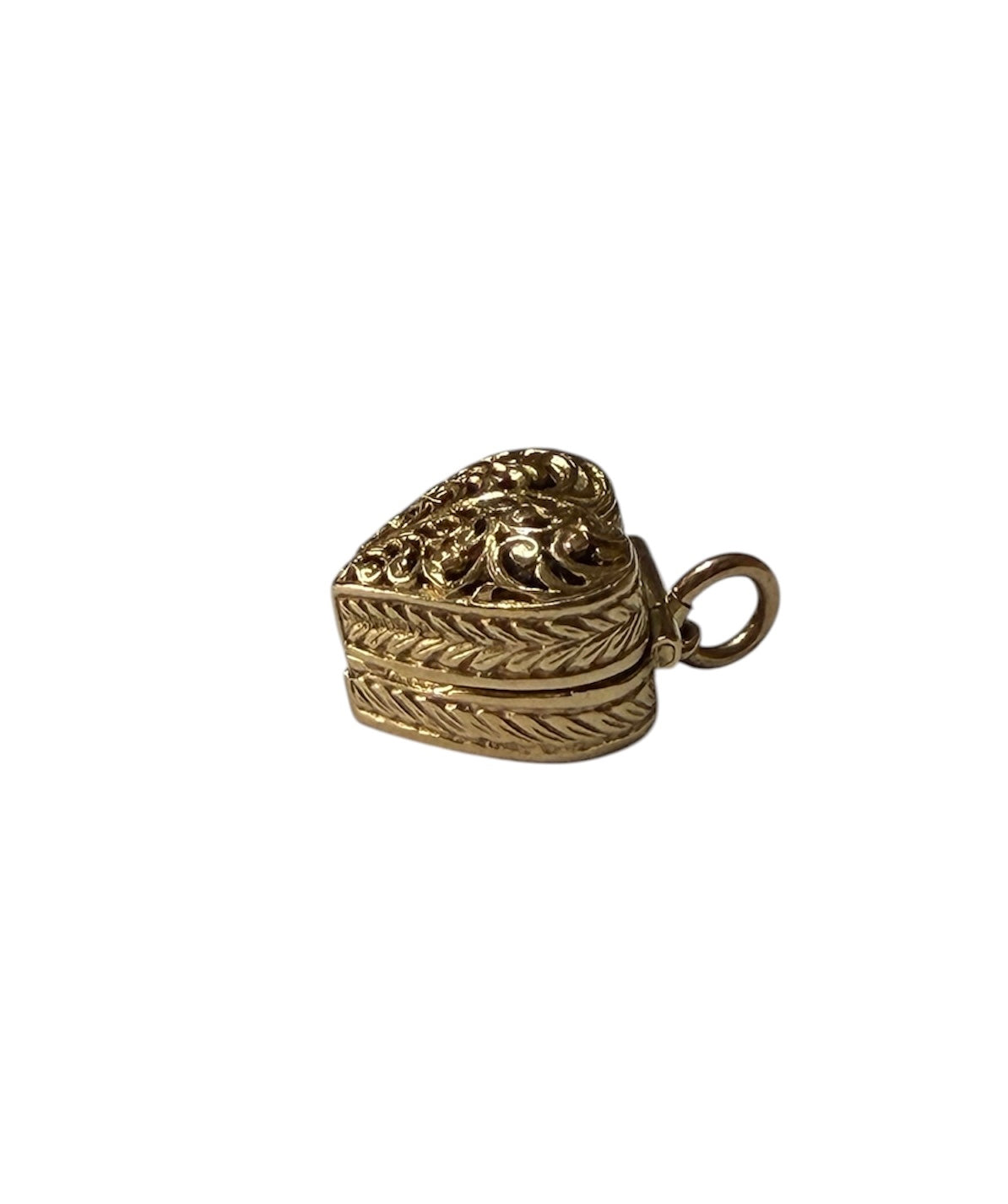 9ct vintage opening heart box charm with ring inside by fm circa 1965