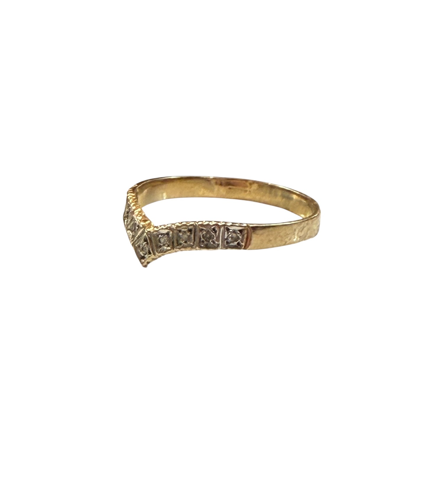 9ct vintage wishbone ring with diamonds ring size T 1/2