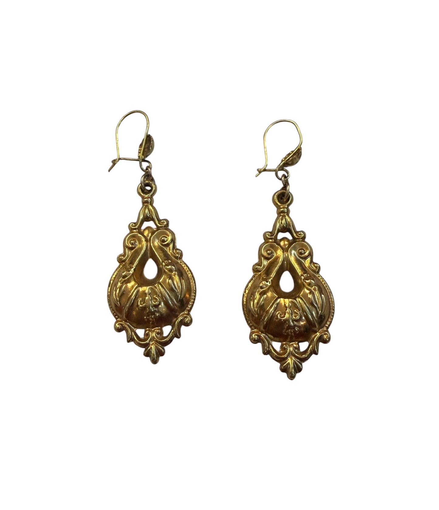 9ct victorian style drop earrings, vintage earrings circa 1978 London 2.33g. Hollow