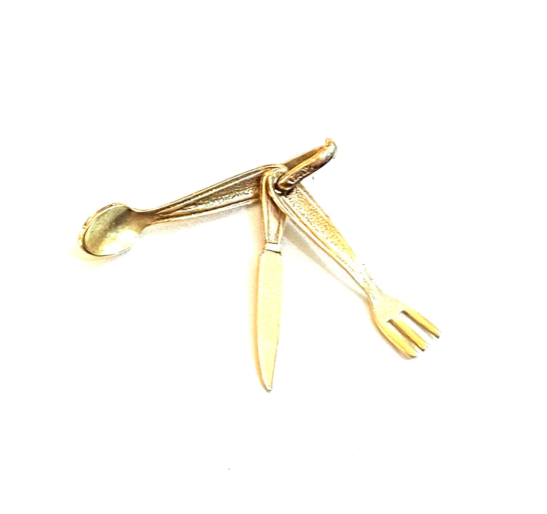9ct vintage knife fork and spoon charm. ideal foodie gift