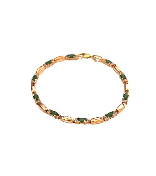 9ct vintage / pre owned emerald and diamond bracelet, 6.26g 7 1/2 inches (19.5cm)