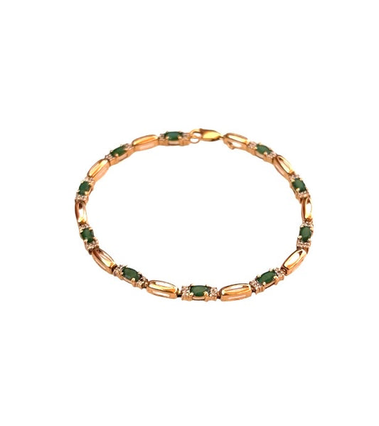 9ct vintage / pre owned emerald and diamond bracelet, 6.26g 7 1/2 inches (19.5cm)