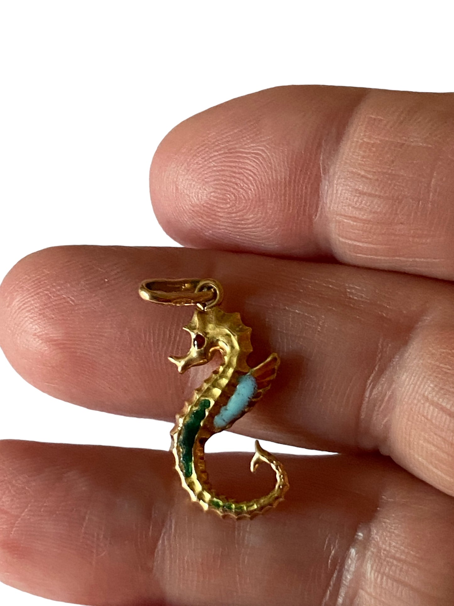 18ct 750 enamel seahorse charm / pendant