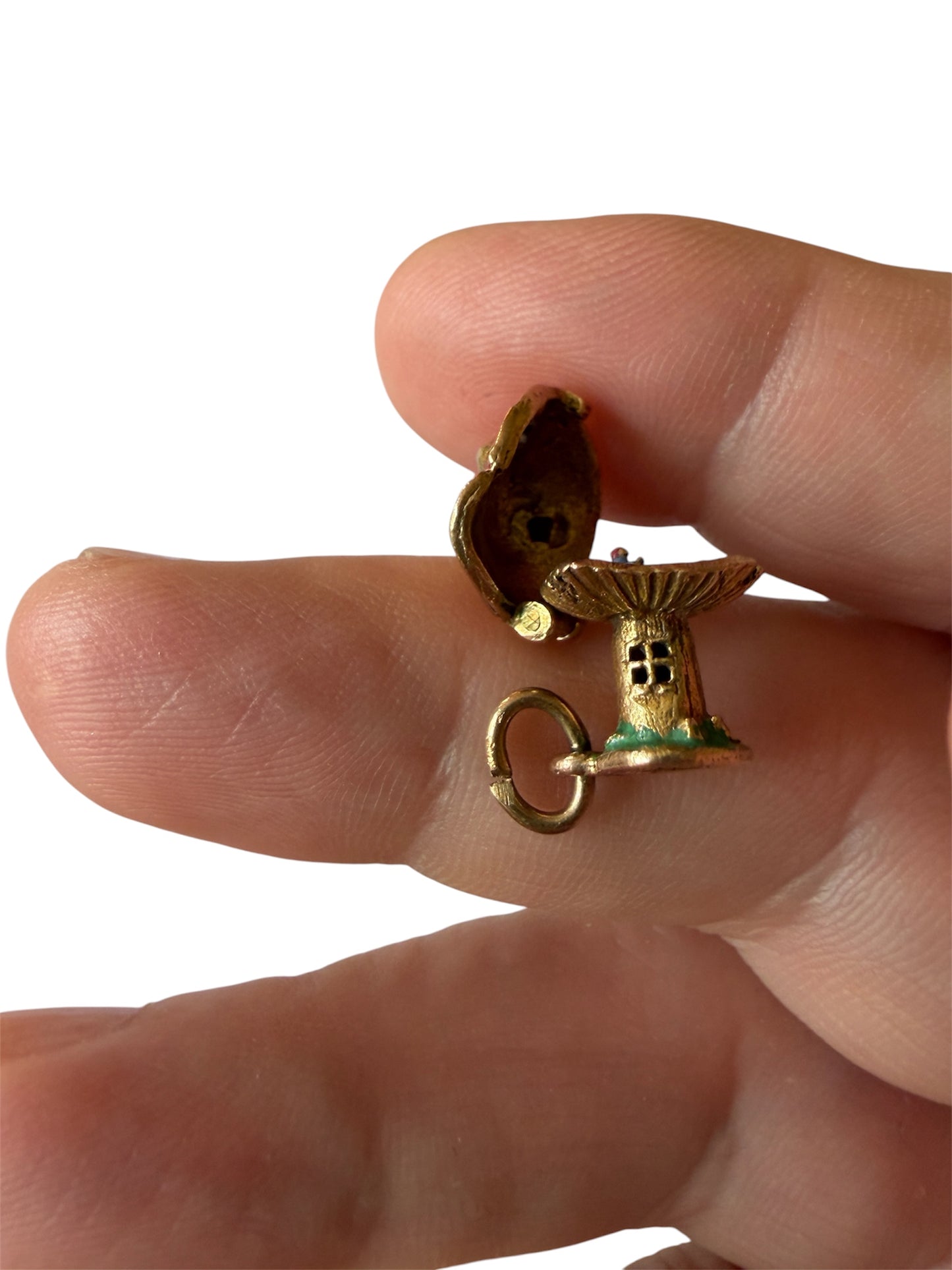 9ct vintage toad stool charm with gnome, 1963 by Georg Jensen 3.44g