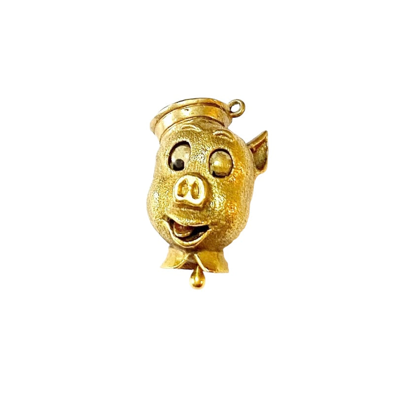 9ct vintage articulated pig charm circa 1965 moving tongue and eyes