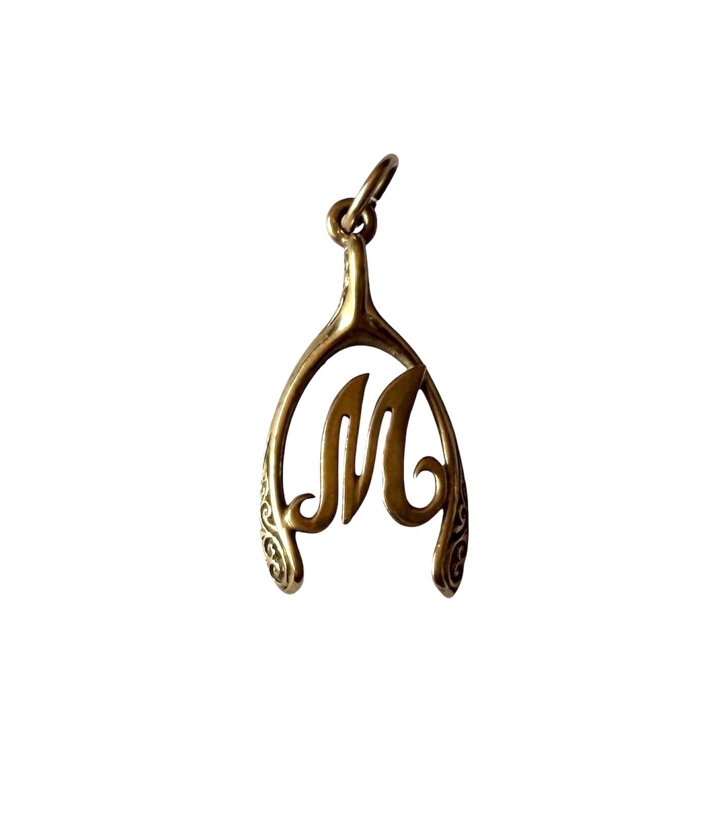 9ct vintage  initial M wishbone charm / pendant 2.68g