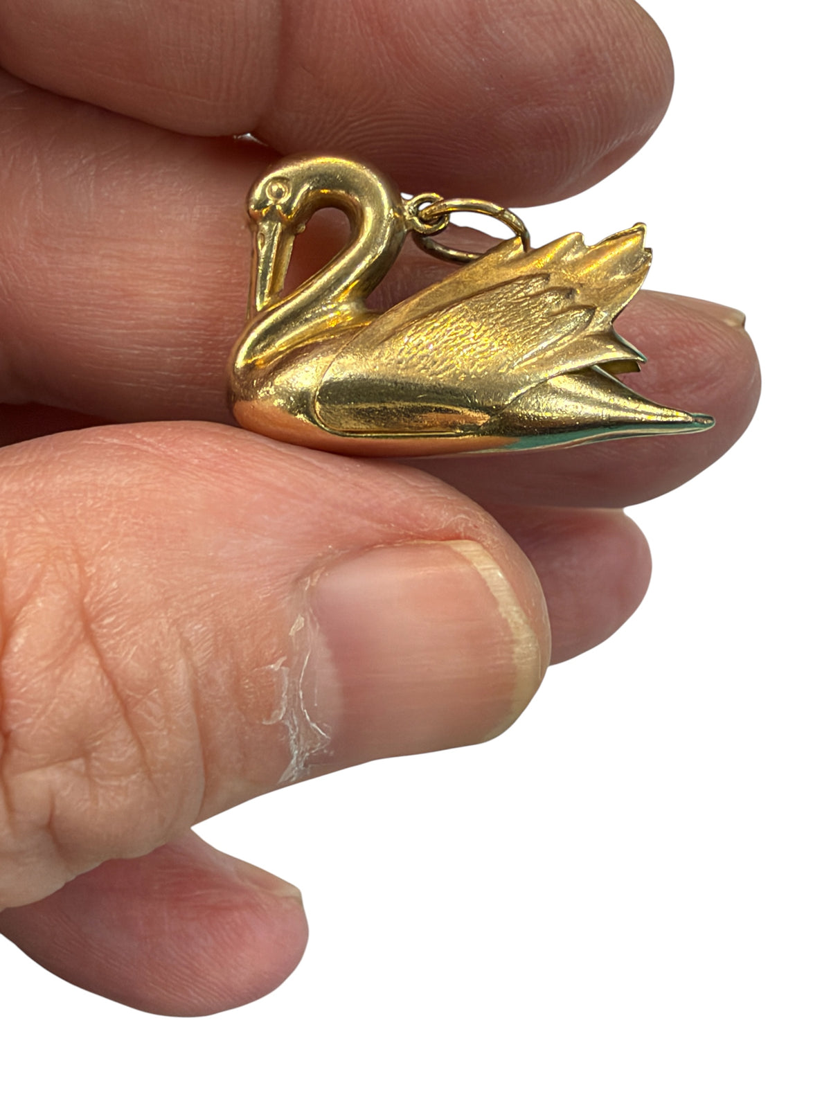 9ct vintage swan charm, large hollow