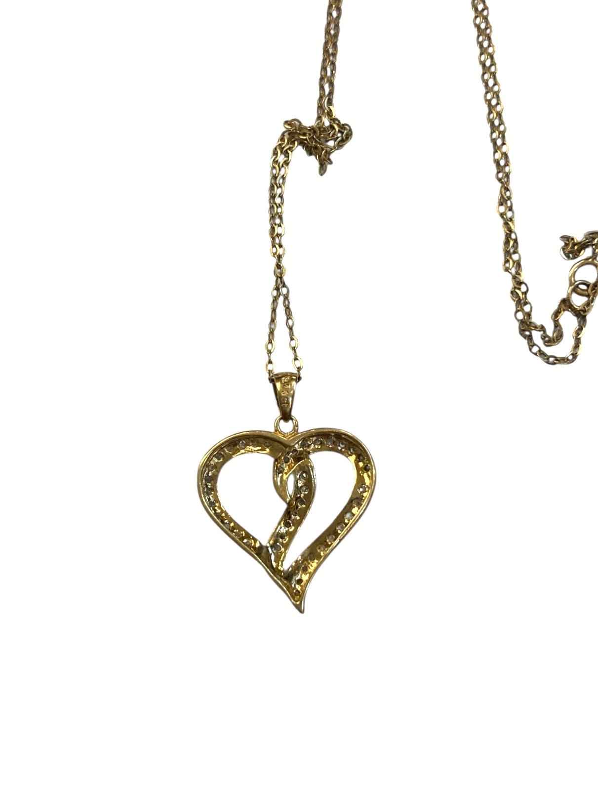 9ct vintage / pre owned double heart diamond pendant and 16 inch chain