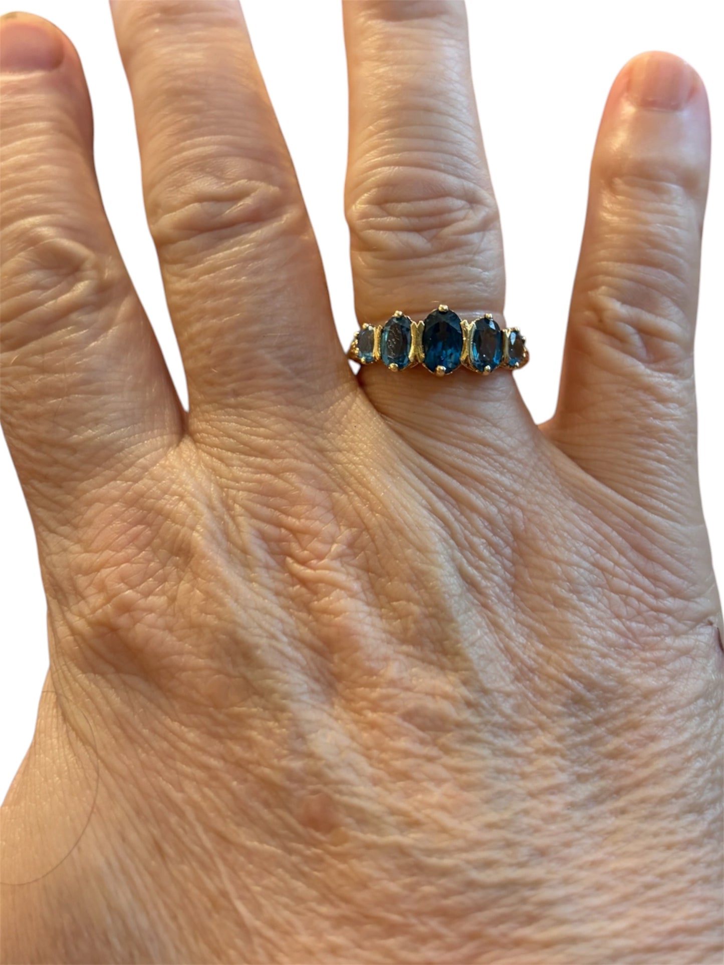9ct vintage five stone topaz ring, size P maker GA