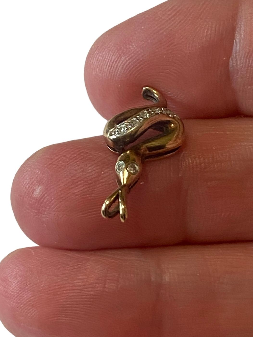 9ct vintage / pre owned snake pendant - charm with diamond body and eyes.