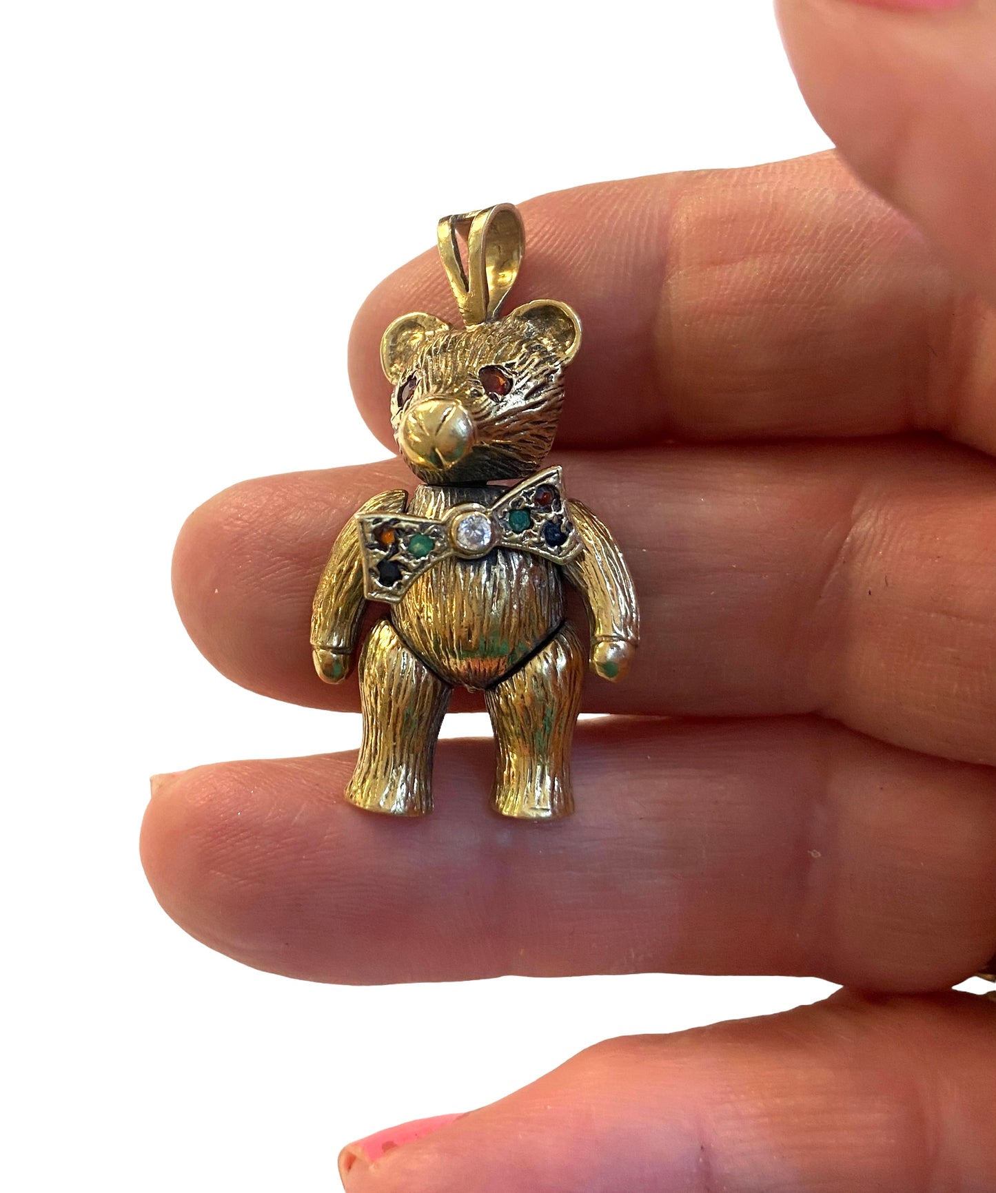9ct vintage articulated teddy bear charm / pendant