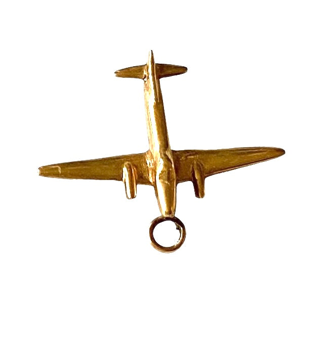 9ct vintage plane charm / pendant circa 1992 yellow gold