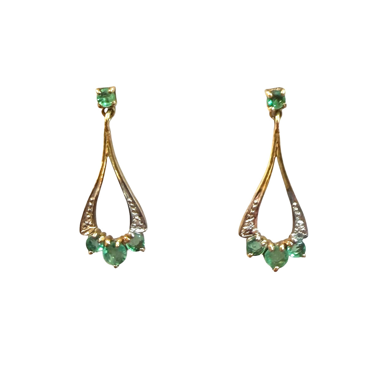 9ct vintage emerald drop earrings circa 1970 London,  1.7g