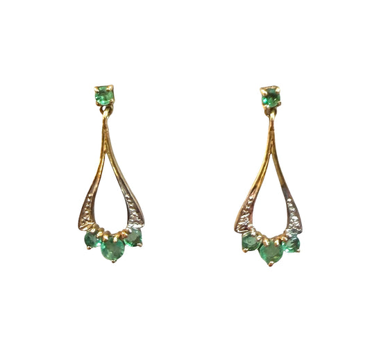 9ct vintage emerald drop earrings circa 1970 London,  1.7g