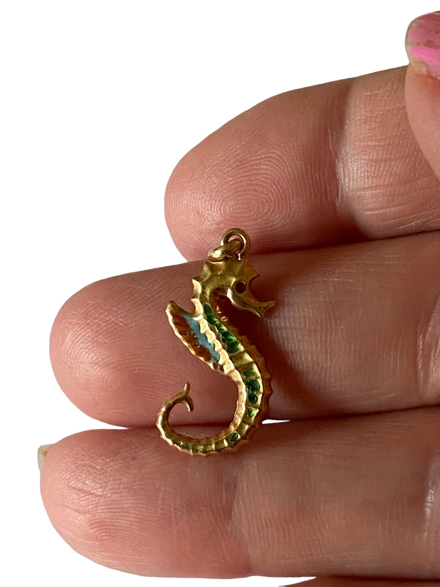 18ct 750 enamel seahorse charm / pendant