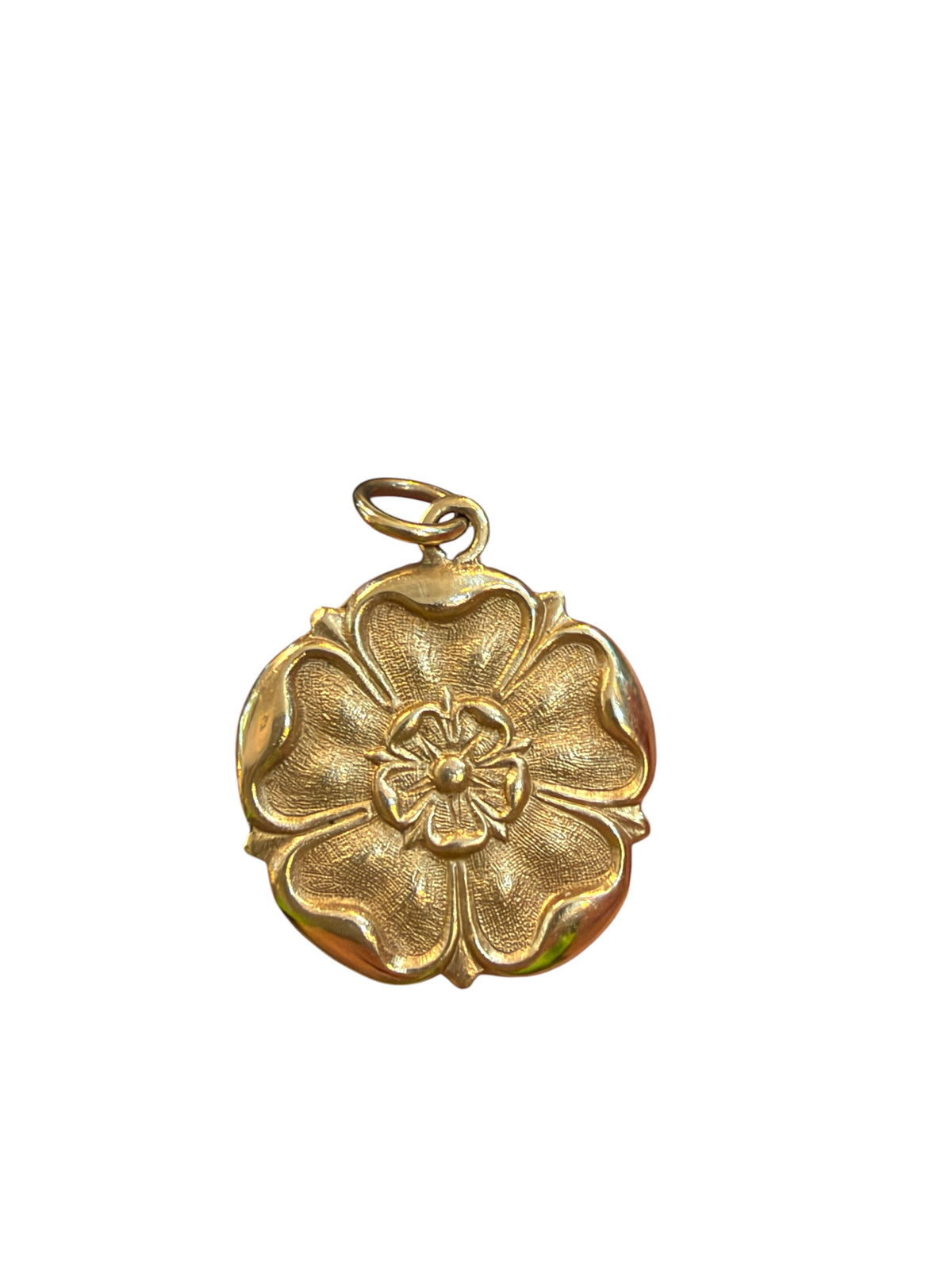 9ct vintage English rose charm / pendant , large. 3.0g circa 1973