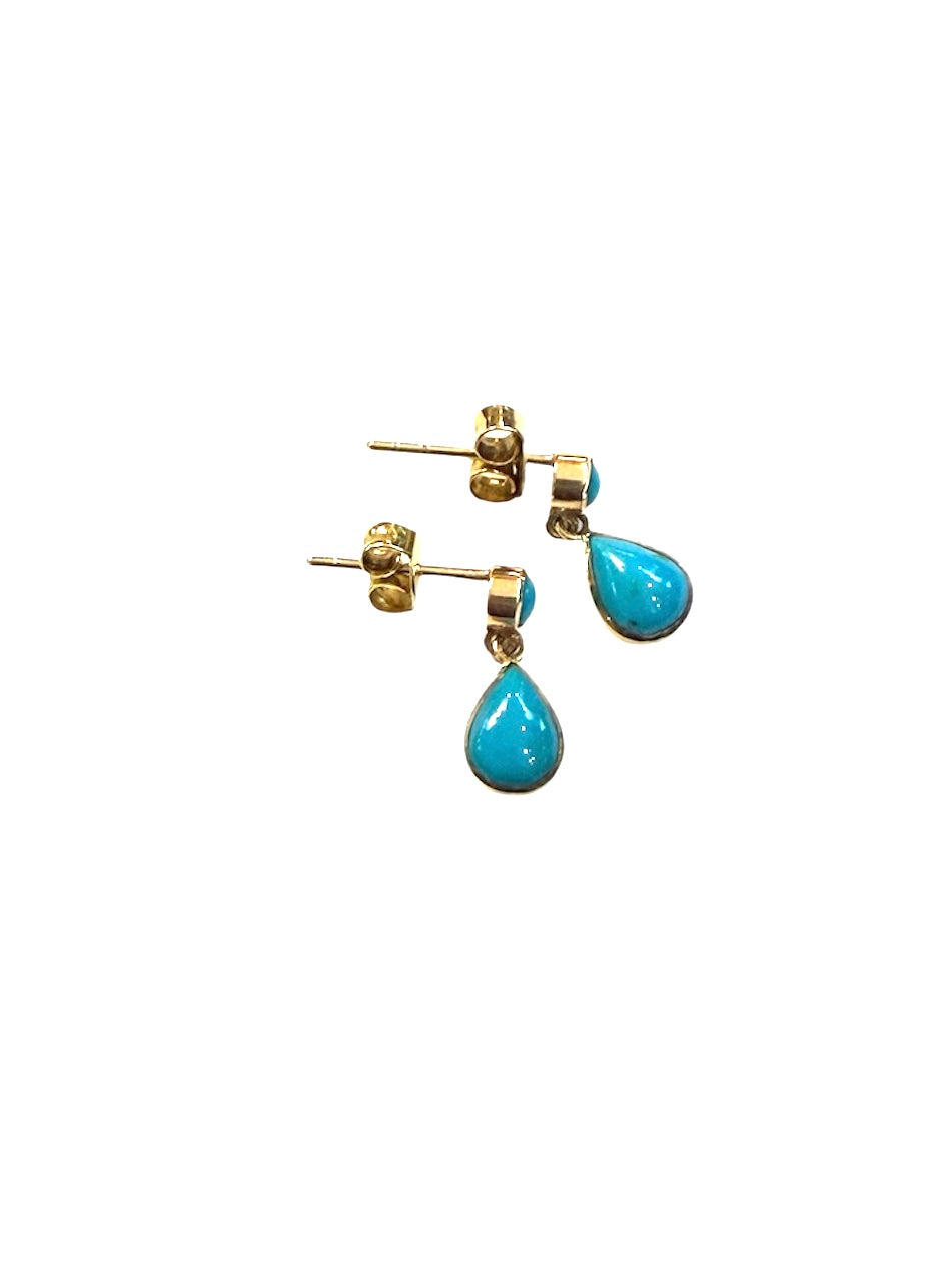 9ct vintage turquoise drop earrings . small