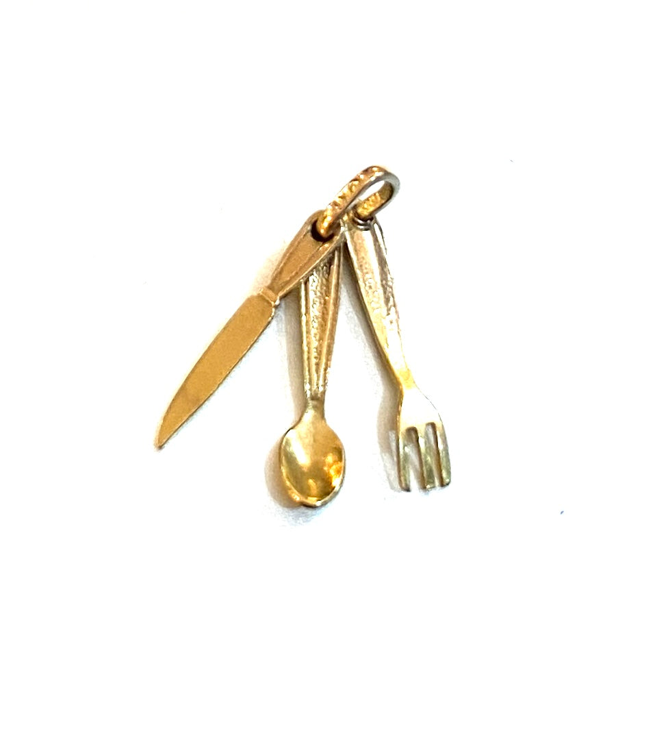9ct vintage knife fork and spoon charm. ideal foodie gift
