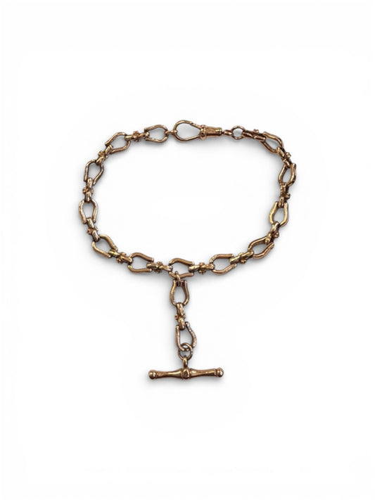 9ct vintage rose gold bracelet with T bar , 15.5g 7 3/4 inch (19.5 cm)