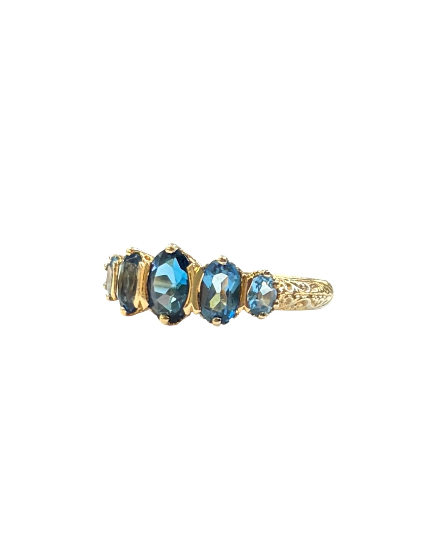 9ct vintage five stone topaz ring, size P maker GA
