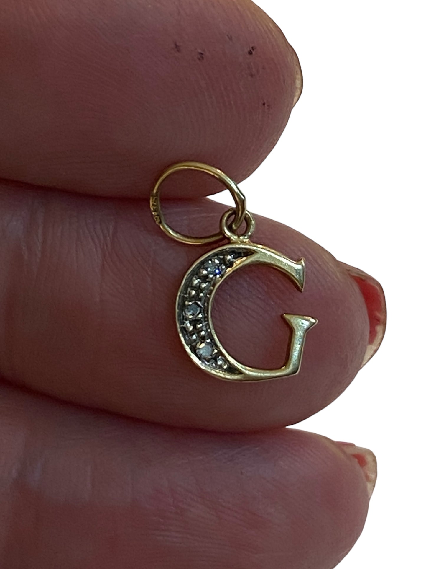 9ct vintage initial 'G' charm- pendant with small diamonds