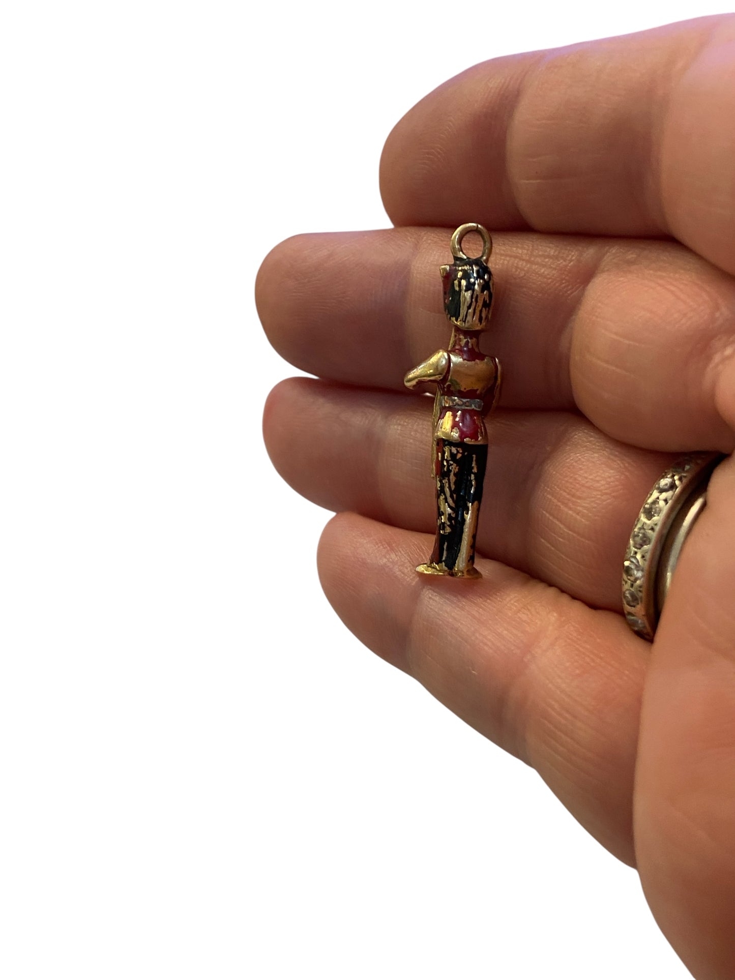 9ct vintage queens soldier charm. enamelled. circa 1972 maker Fm