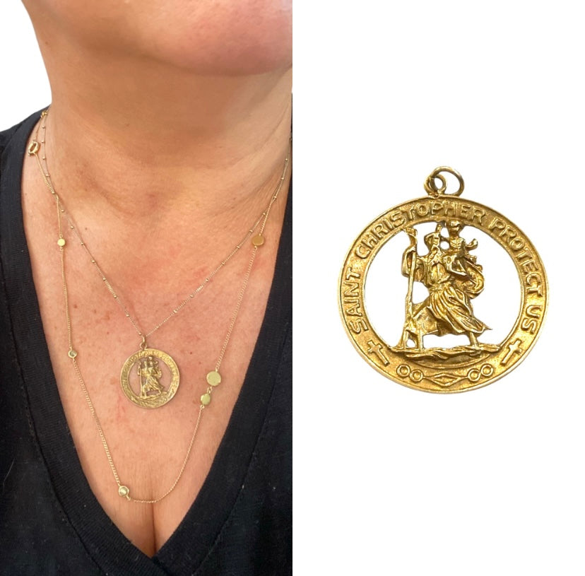 9ct vintage large St christopher charm / pendant circa 1966 maker Fm 3.0g