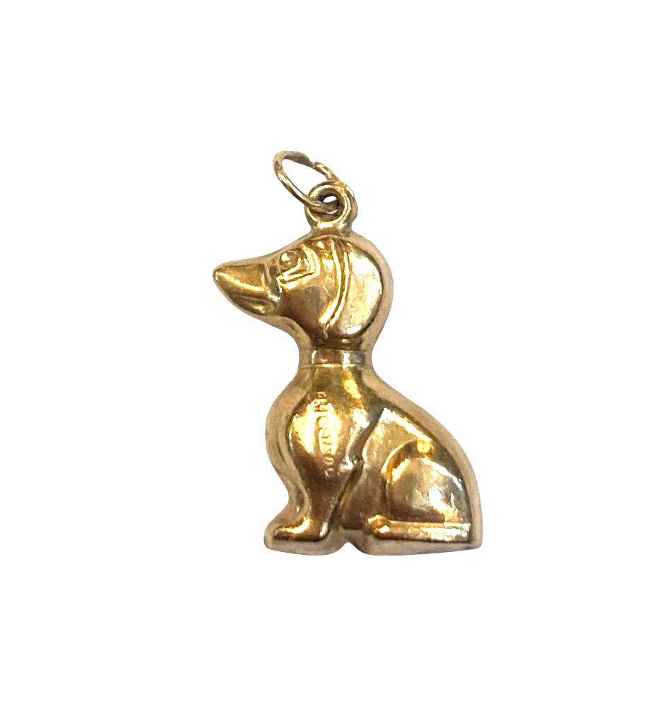9ct vintage puppy dog charm circa 1966 London maker FM