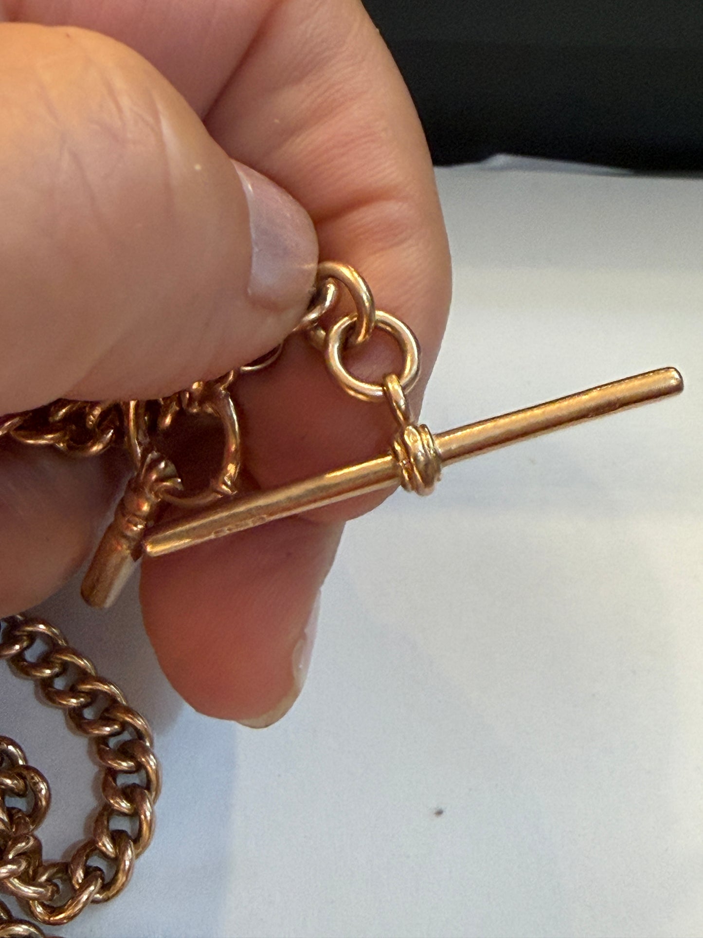 9ct antique rose gold Albert chain. 21 inch long 42.27g