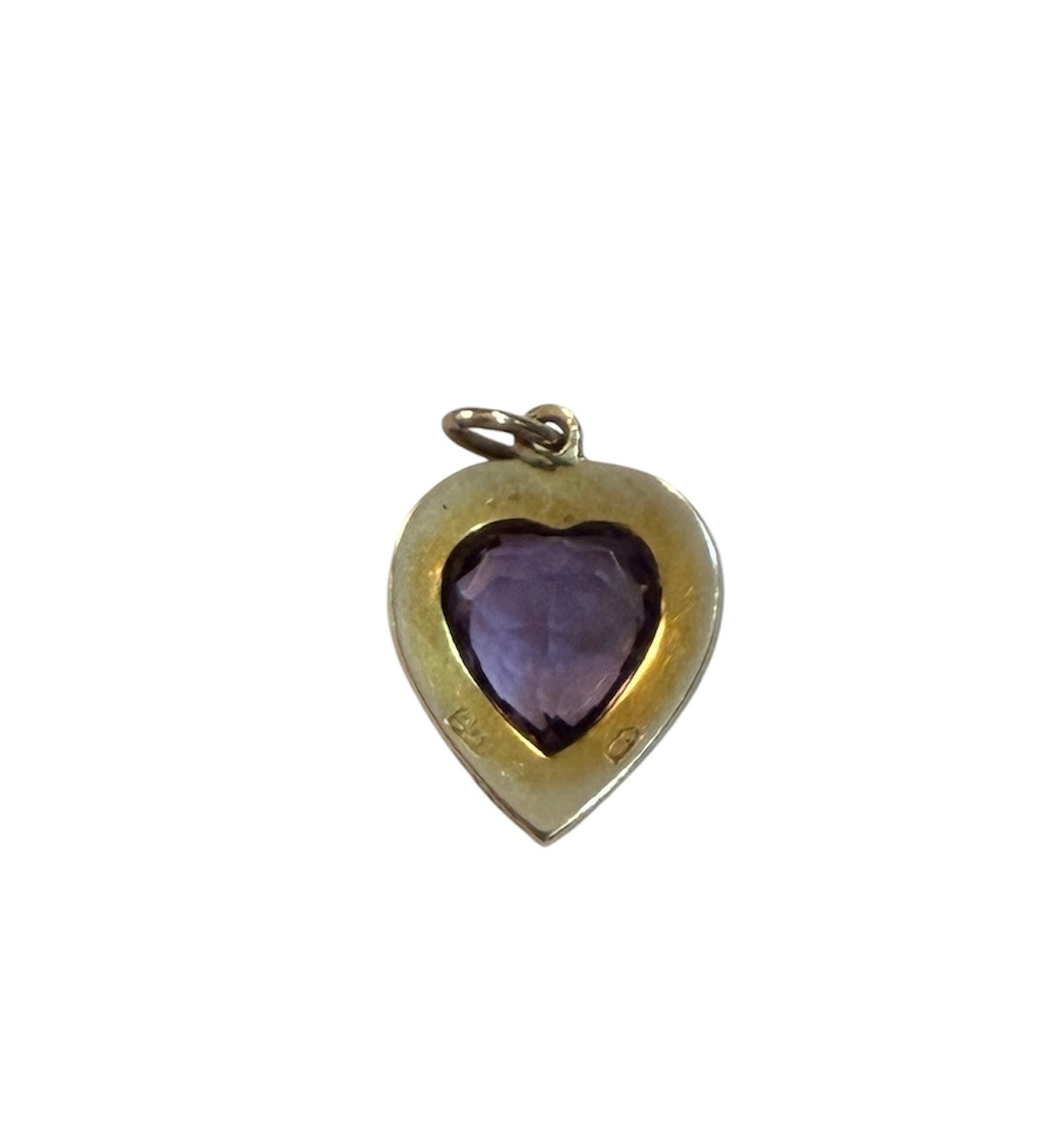 9ct antique heart charm pendant with amethyst and seed pearls