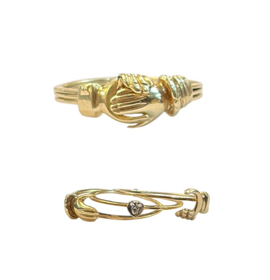 9ct pre owned fede gimmel ring with diamond heart ring size S 3.7g