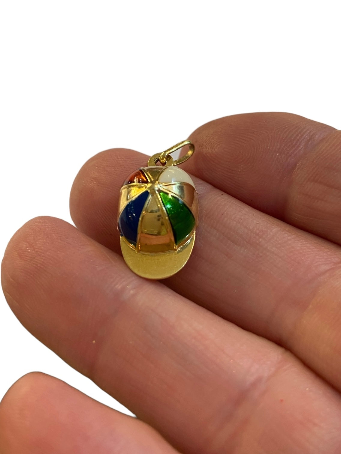 9ct yellow gold jockey hat charm with enamel panels