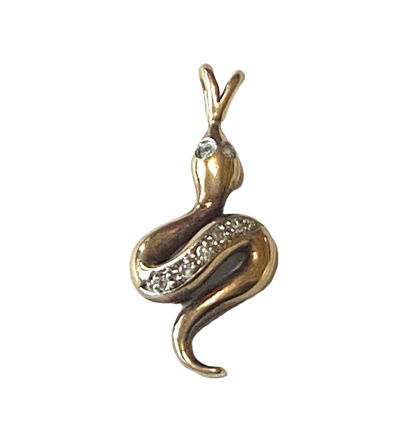 9ct vintage / pre owned snake pendant - charm with diamond body and eyes.