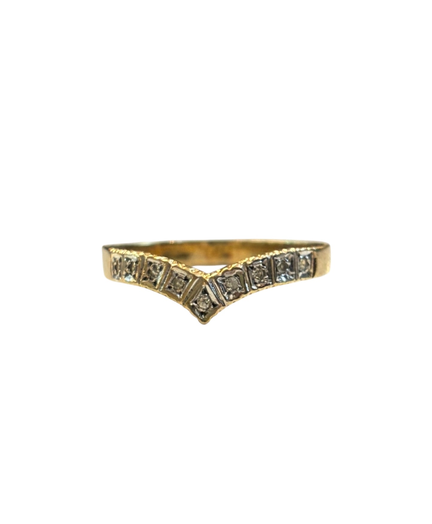 9ct vintage wishbone ring with diamonds ring size T 1/2