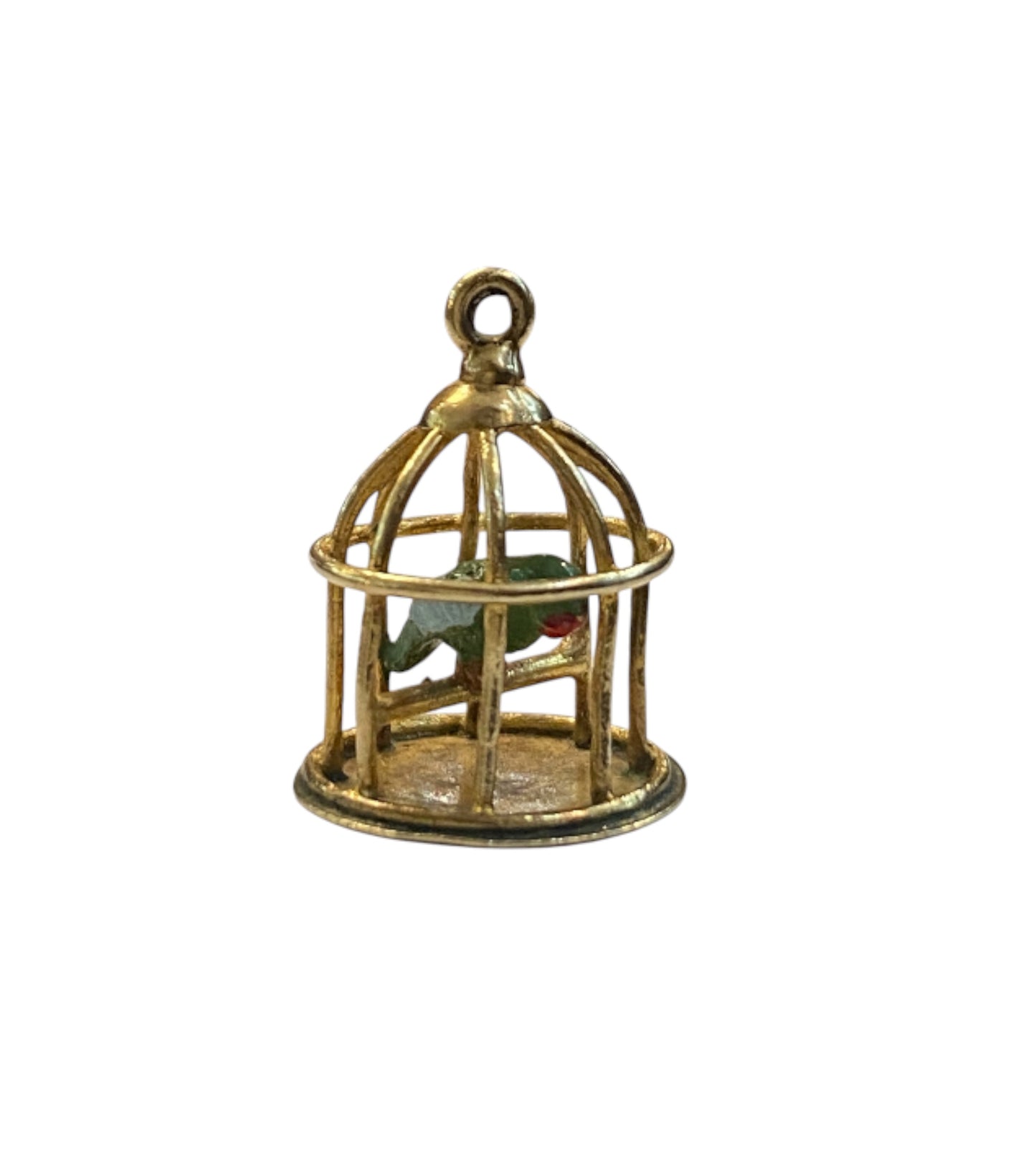9ct vintage bird cage with an enamelled parrot inside circa 1969