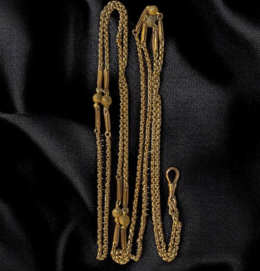 9ct Antique Ornate Longuard / Muff chain. 140cm 24g