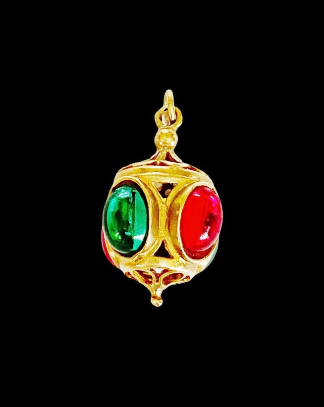 9ct vintage fob charm / pendant with paste stones circa 1969